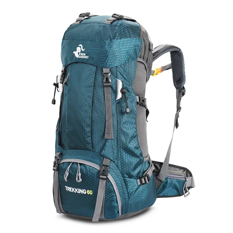 60L Camping Hiking Backpacks Men Outdoor Tourist Backpacks Nylon Sport Bag for Climbing Travelling with Rain Cover Free Knight