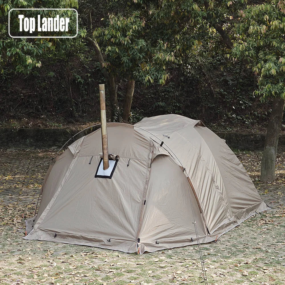 Fireproof 2 Person Winter Tent Hot Tent Waterproof Tunnel Dome Tent with Stove Jack and Snow Skirt for Camping Hiking 4 Season