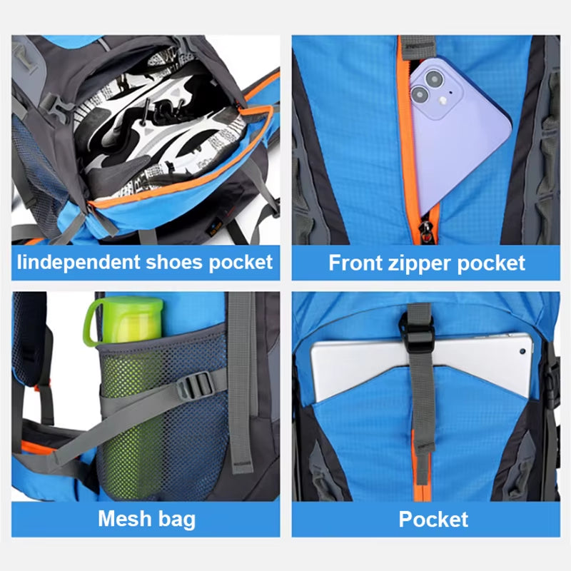 70L Camping Backpack Men'S Travel Bag Climbing Rucksack Large Hiking Storage Pack Outdoor Mountaineering Sports Shoulder Bags