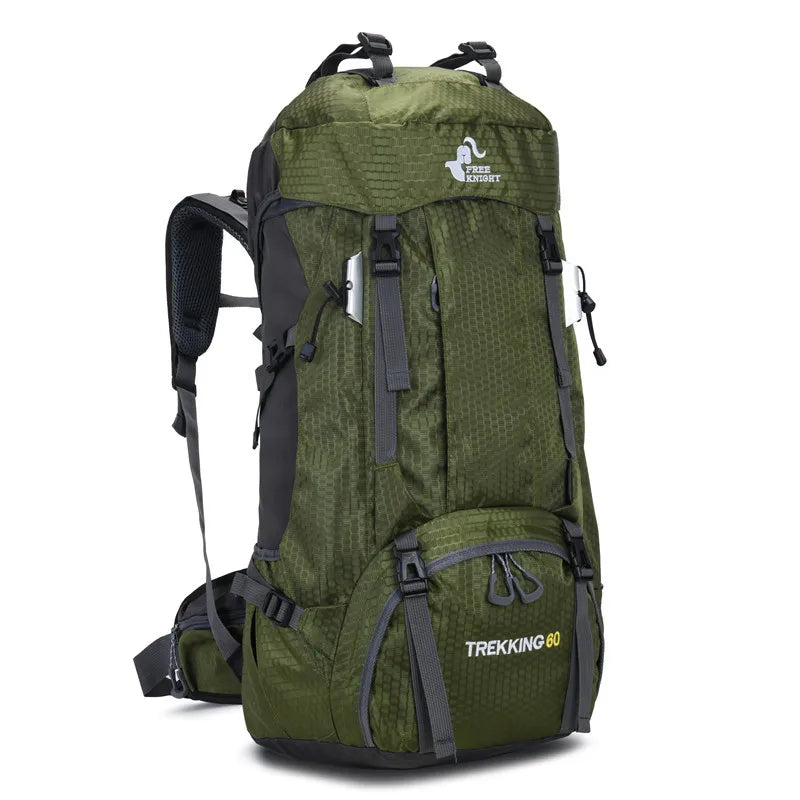 60L Camping Hiking Backpacks Men Outdoor Tourist Backpacks Nylon Sport Bag for Climbing Travelling with Rain Cover Free Knight