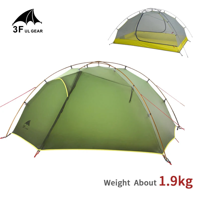 3F UL GEAR Tent 2 Persons Windproof and Rainproof Camping Tent 15D Silicone Ultralight Outdoor Hiking Travel Tent with Free Mat