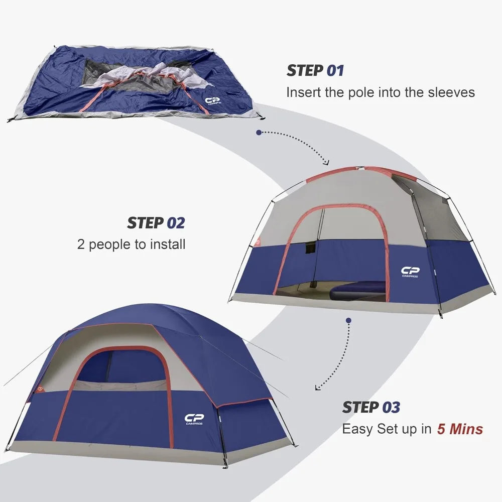 Tents for Camping 4-6 Person Tent Waterproof Windproof Double Layer Family Camping Tent, Easy Setup Dome Tent with Large Mesh W