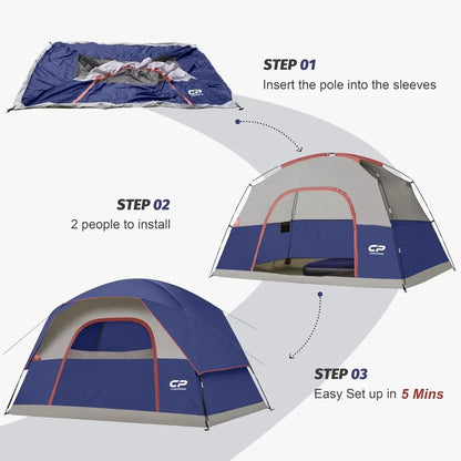 Tents for Camping 4-6 Person Tent Waterproof Windproof Double Layer Family Camping Tent, Easy Setup Dome Tent with Large Mesh W