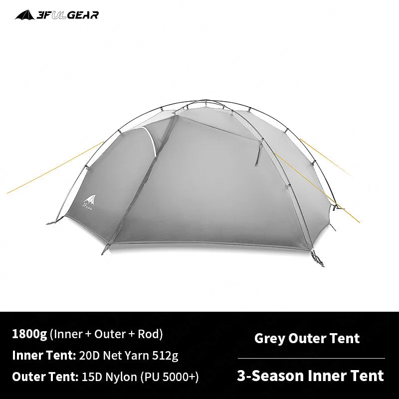 3F UL GEAR Tent 2 Persons Windproof and Rainproof Camping Tent 15D Silicone Ultralight Outdoor Hiking Travel Tent with Free Mat