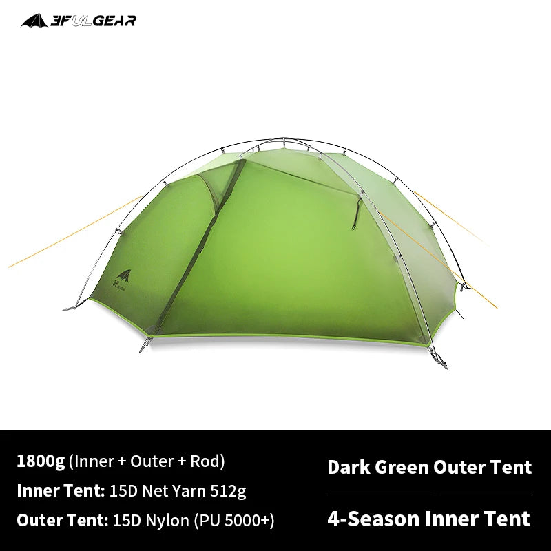 3F UL GEAR Tent 2 Persons Windproof and Rainproof Camping Tent 15D Silicone Ultralight Outdoor Hiking Travel Tent with Free Mat