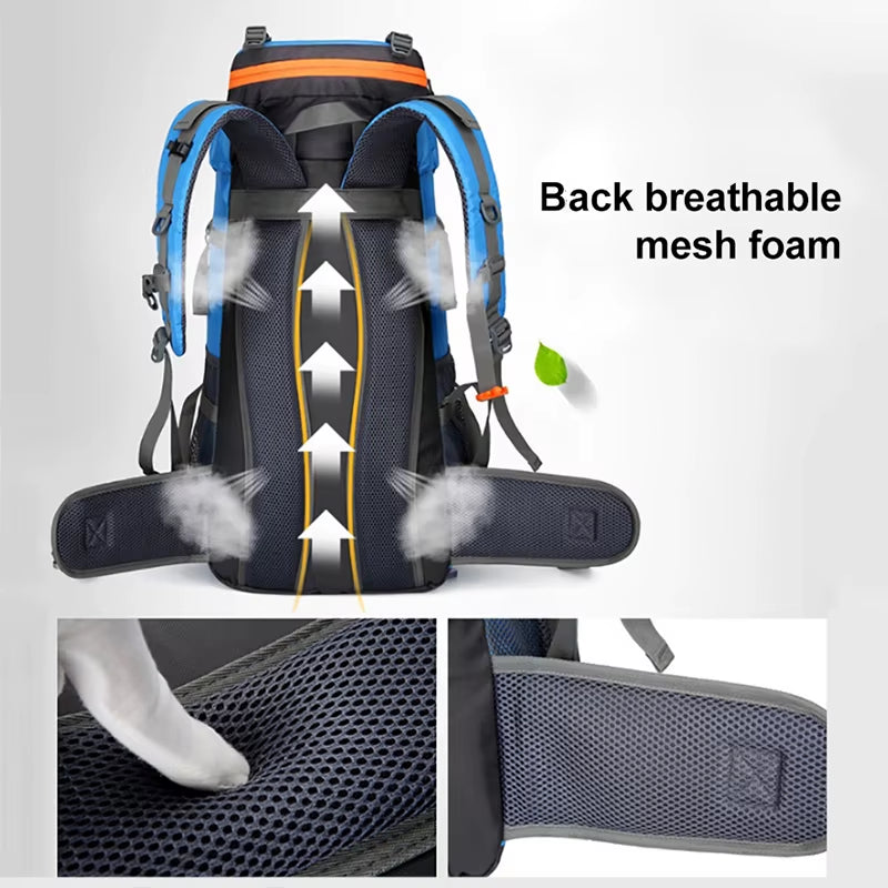 70L Camping Backpack Men'S Travel Bag Climbing Rucksack Large Hiking Storage Pack Outdoor Mountaineering Sports Shoulder Bags
