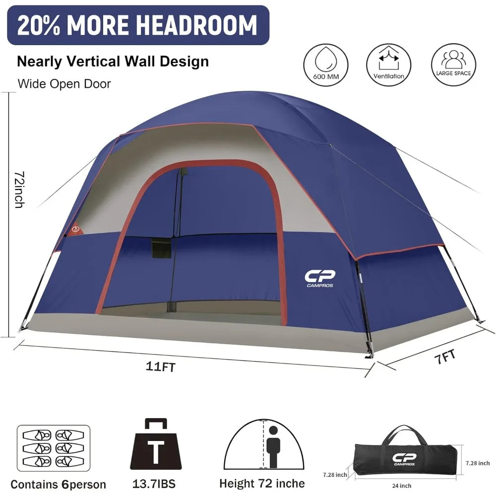 Tents for Camping 4-6 Person Tent Waterproof Windproof Double Layer Family Camping Tent, Easy Setup Dome Tent with Large Mesh W