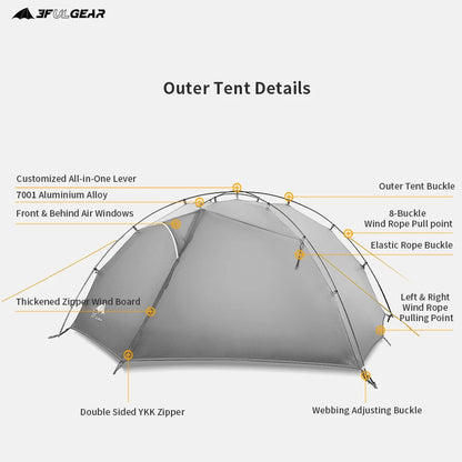 3F UL GEAR Tent 2 Persons Windproof and Rainproof Camping Tent 15D Silicone Ultralight Outdoor Hiking Travel Tent with Free Mat