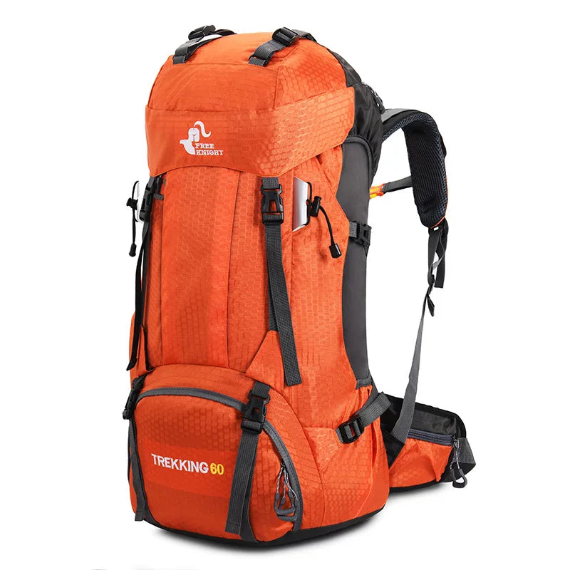 60L Camping Hiking Backpacks Men Outdoor Tourist Backpacks Nylon Sport Bag for Climbing Travelling with Rain Cover Free Knight