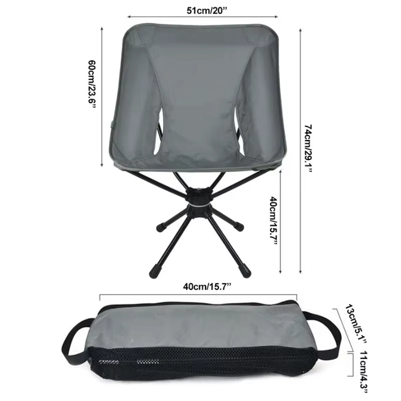 Swivel Detachable Chairs Camping Folding Chair Outdoor Backpacking Lightweight Seat with Carry Bag for Fishing Hiking