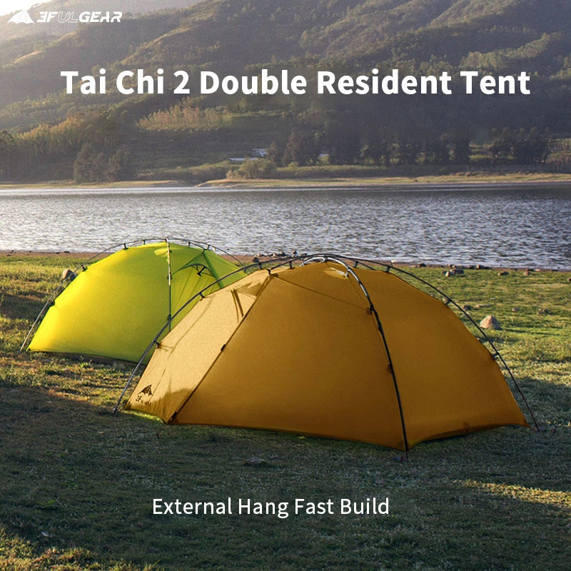 3F UL GEAR Tent 2 Persons Windproof and Rainproof Camping Tent 15D Silicone Ultralight Outdoor Hiking Travel Tent with Free Mat