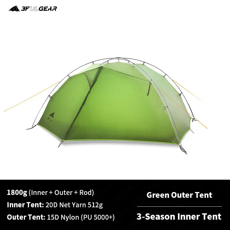 3F UL GEAR Tent 2 Persons Windproof and Rainproof Camping Tent 15D Silicone Ultralight Outdoor Hiking Travel Tent with Free Mat