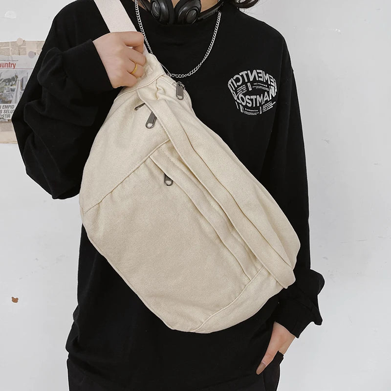 Fashion Trend Waist Bag Street Hip-Hop Women Shoulder Bag Chest Pack Outdoor Sport Canvas Fanny Pack Crossbody Bag Lady Belt Bag
