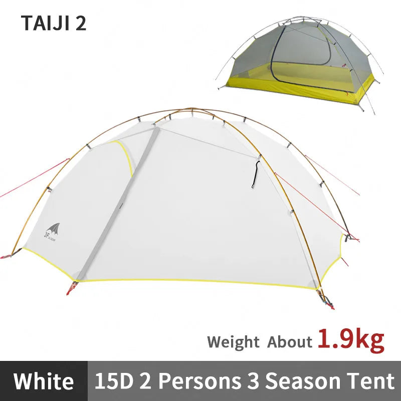 3F UL GEAR Tent 2 Persons Windproof and Rainproof Camping Tent 15D Silicone Ultralight Outdoor Hiking Travel Tent with Free Mat