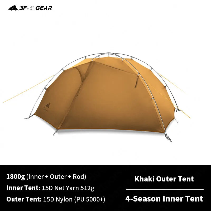 3F UL GEAR Tent 2 Persons Windproof and Rainproof Camping Tent 15D Silicone Ultralight Outdoor Hiking Travel Tent with Free Mat